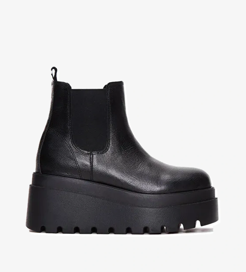 Kadın Siyah Dolgu Topuklu Deri Chelsea Bot 24WFD181718 - Görsel 1