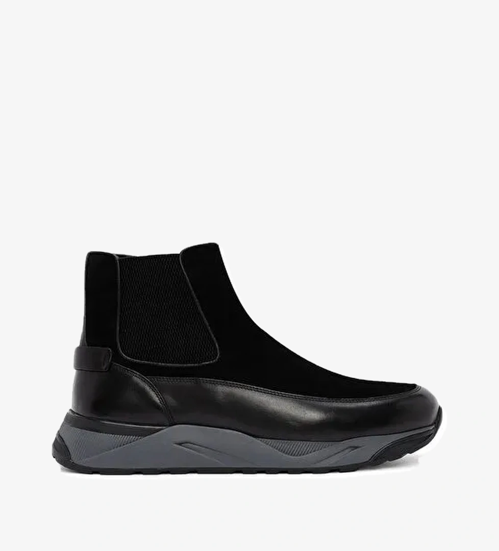 Erkek Siyah Fermuarlı Kalın Tabanlı Deri Casual Bot 24WFD693010 - Görsel 1