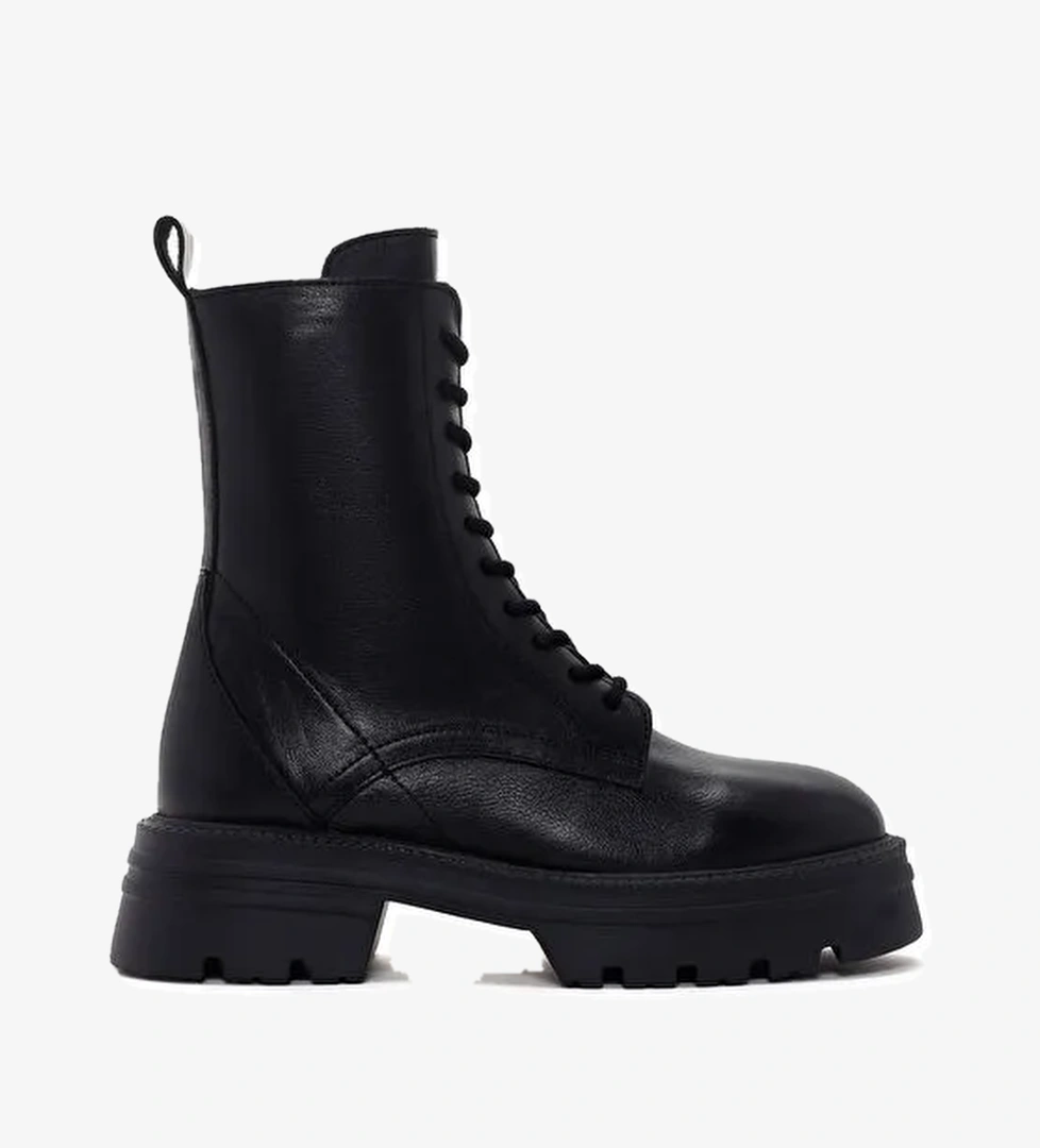 Kadın Siyah Fermuarlı Deri Postal Bot 24WFD550318 - Görsel 1