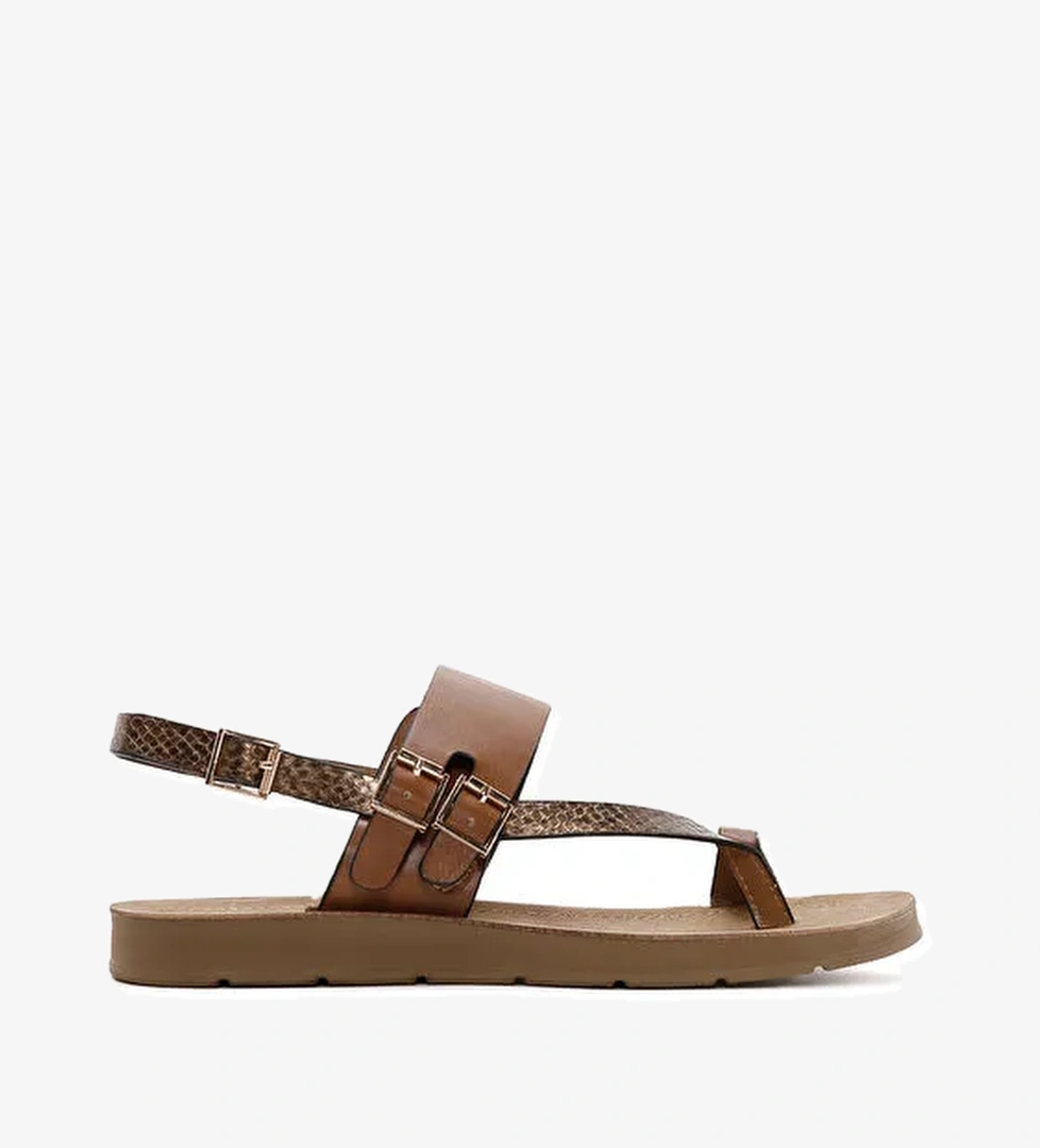 Kadın Taba Bilekten Bantlı Parmak Arası Sandalet 24SFE461240 - Görsel 1