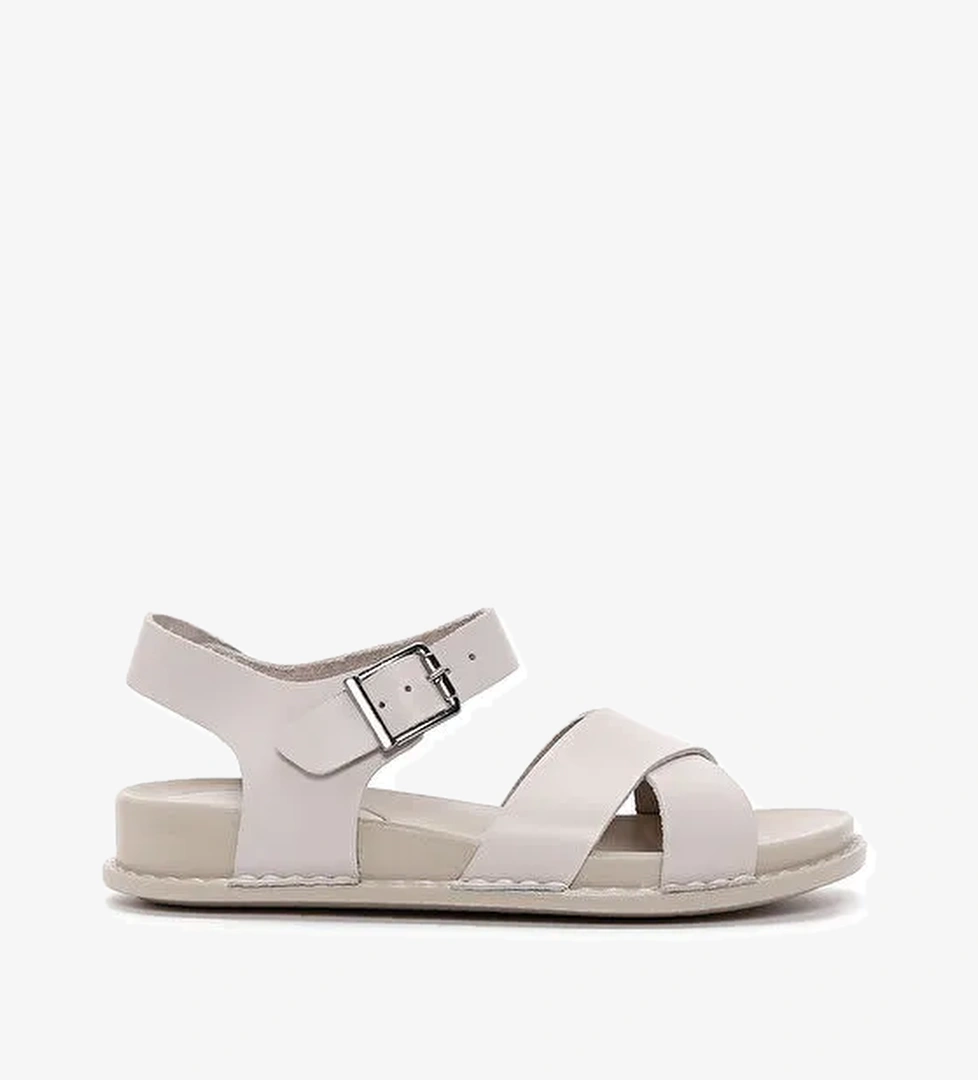 Kadın Gri Bilekten Bantlı Deri Sandalet 24SFD500118 - Görsel 1