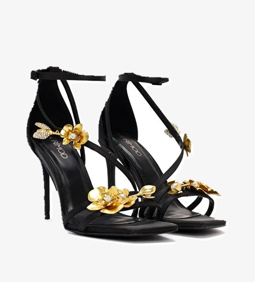 Kadın Siyah Aksesuar Detaylı İnce Topuklu Sandalet 24WFD44006F - Görsel 1