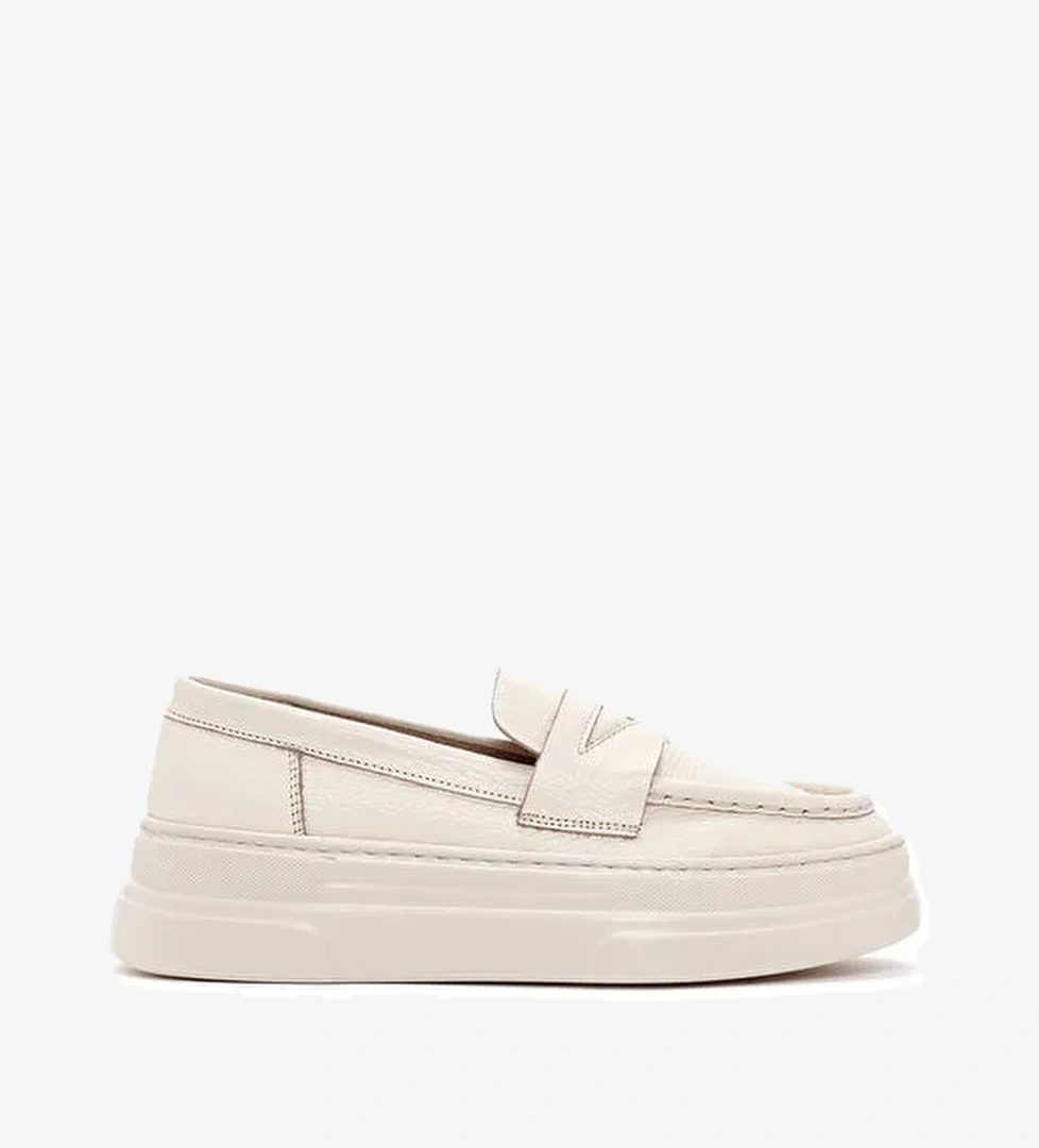 Kadın Krem Kalın Tabanlı Deri Loafer 24SFD2205FT - Görsel 1