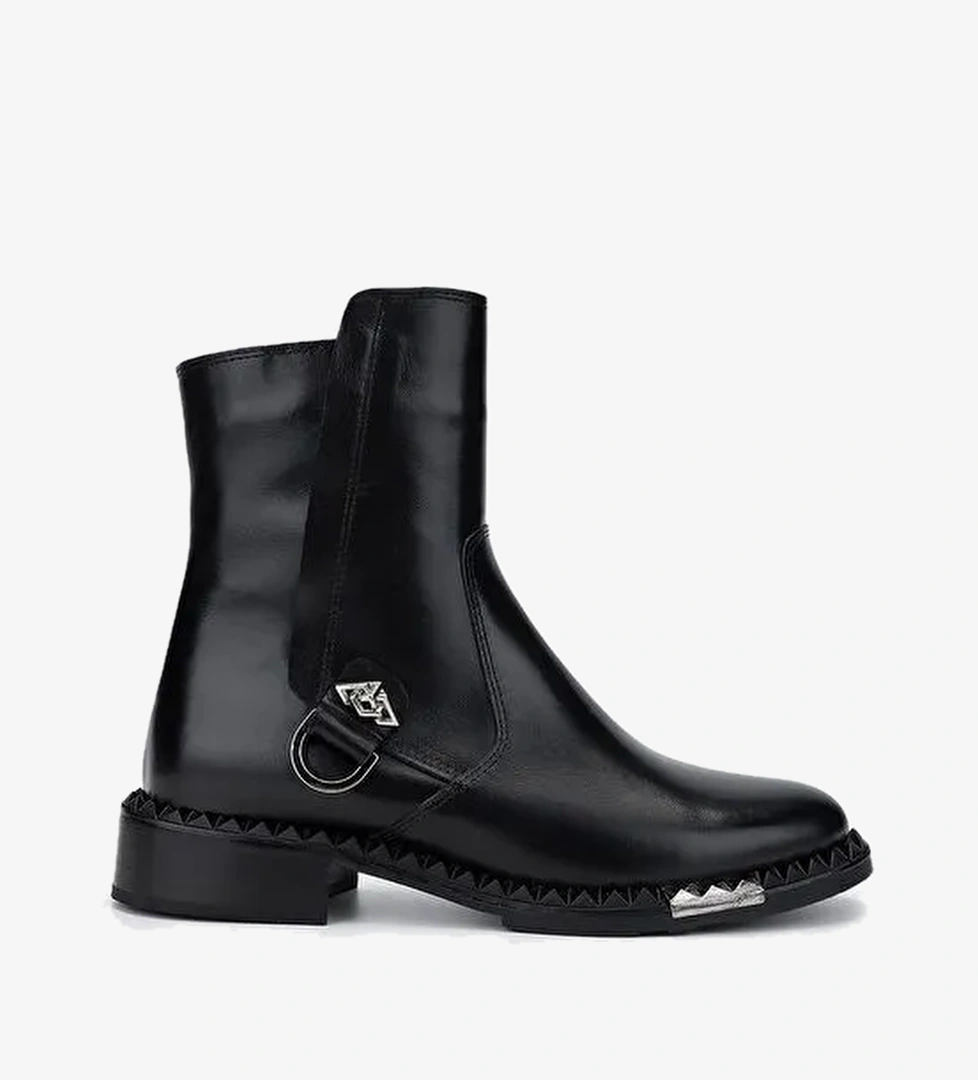 Valmenti Kadın Hakiki Deri Siyah Deri Düz Bot - Görsel 1