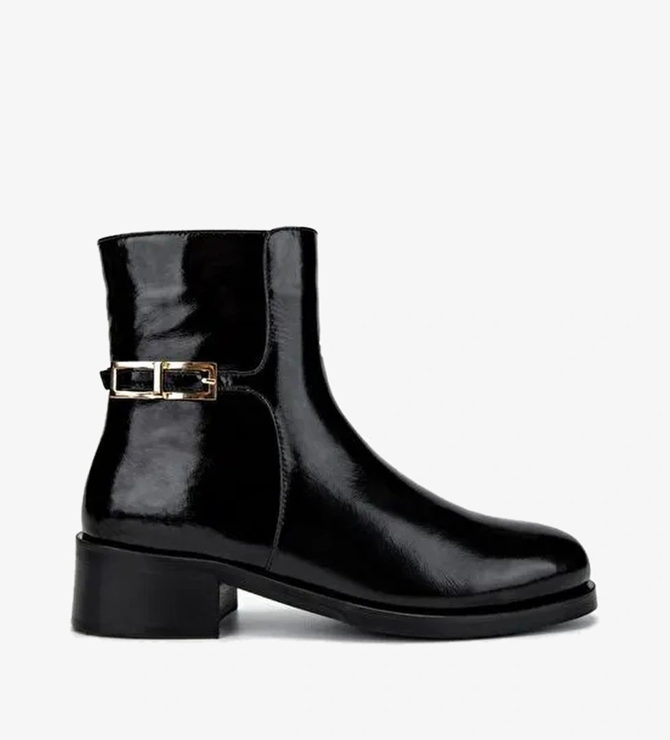 Valmenti Kadın Siyah Rugan Düz Bot - Görsel 1