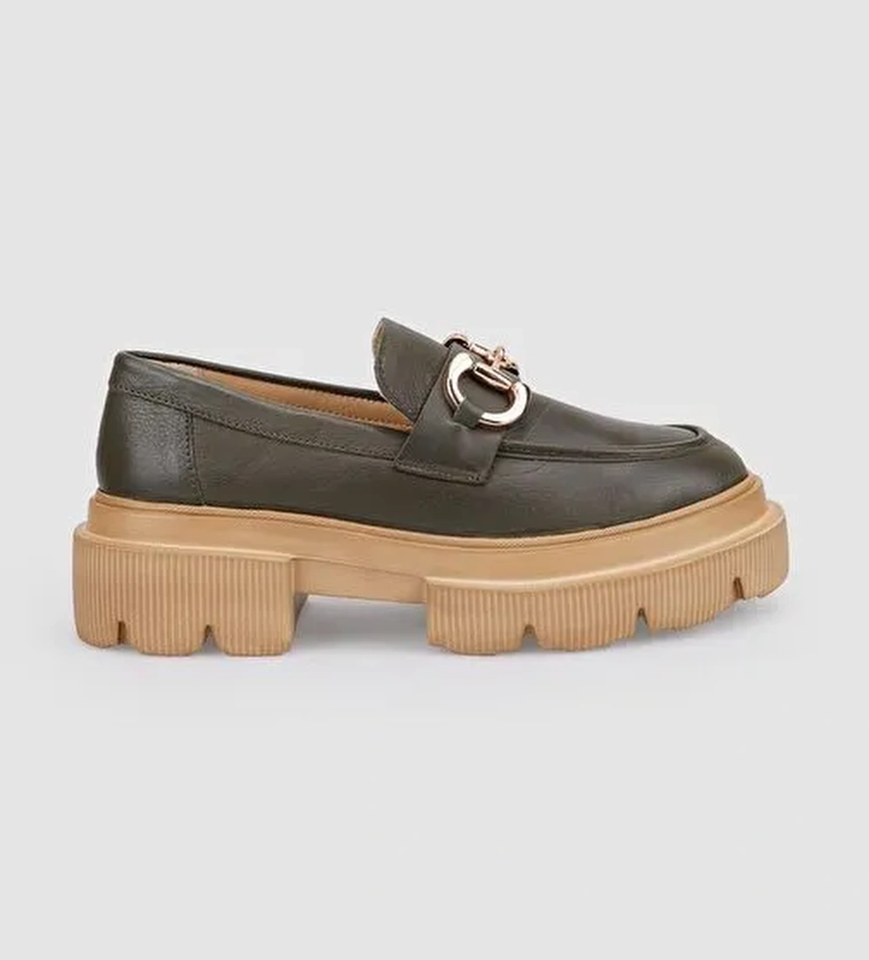 Cabani Ayakkabı Haki Kadın Deri Loafer 126077 - Görsel 1