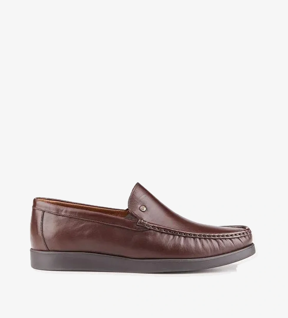 Dikiş Detaylı Hakiki Deri Kahverengi Günlük Ayakkabı - Görsel 1