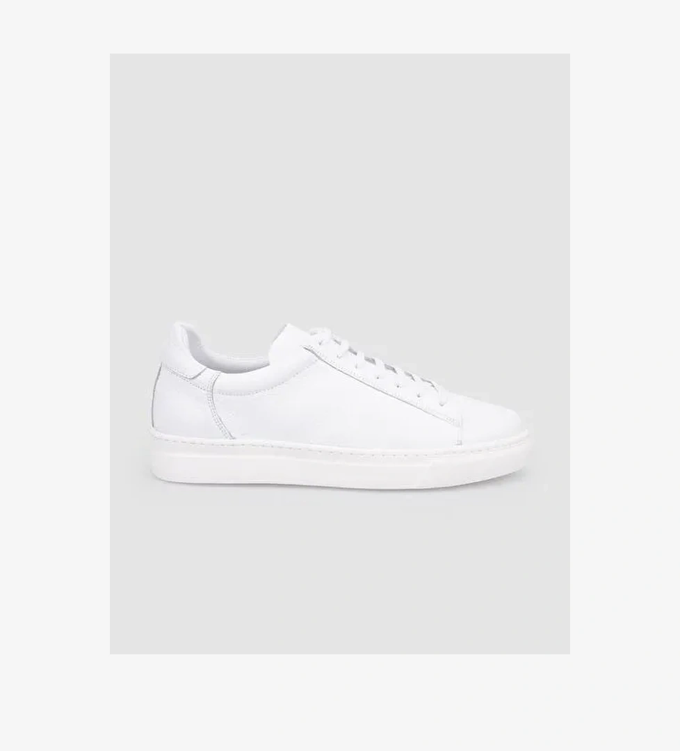 %100 Hakiki Deri Beyaz Bağcıklı Erkek Spor Ayakkabı - Görsel 1