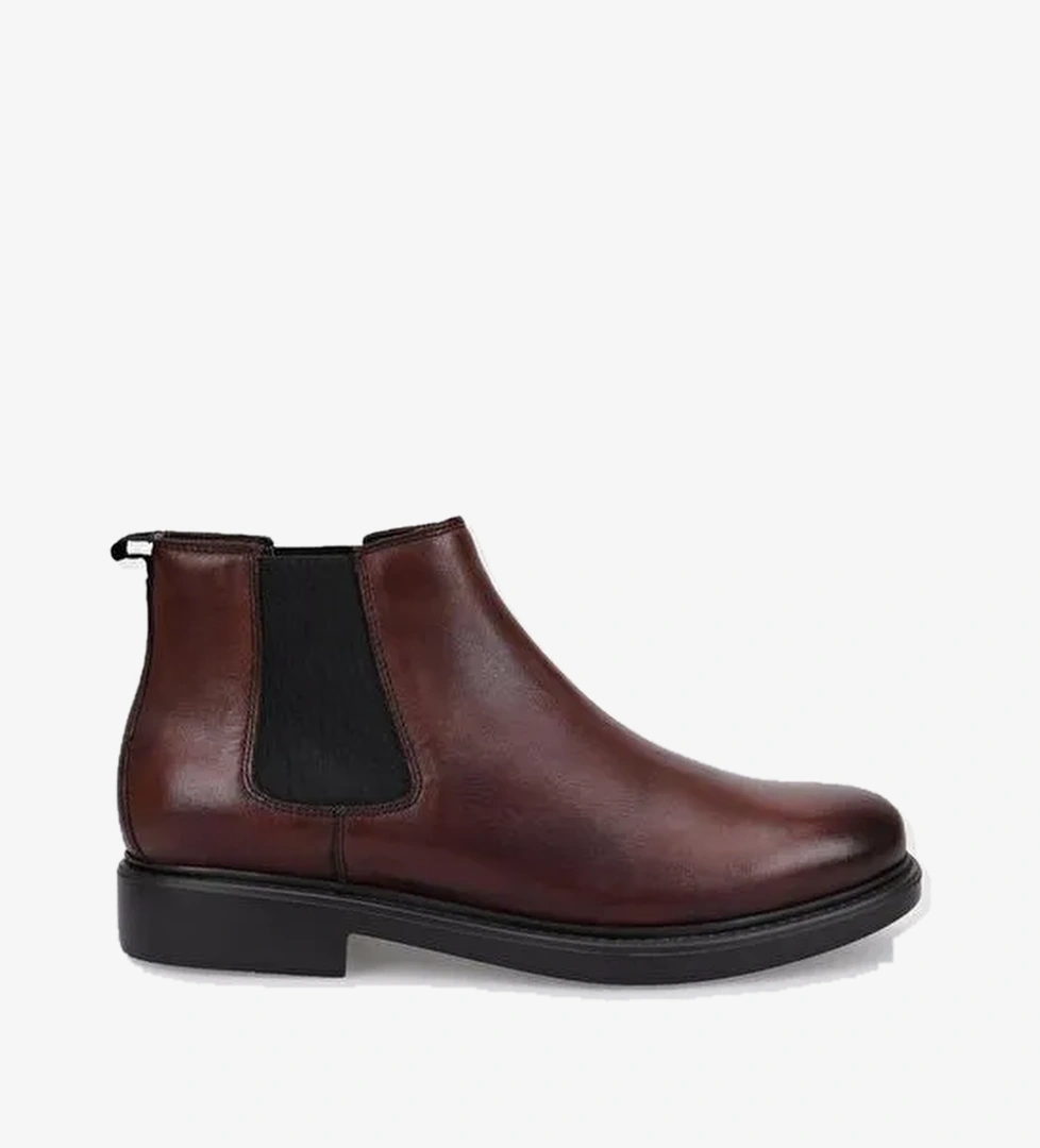 %100 Hakiki Deri Kahverengi Lastikli Erkek Günlük Bot - Görsel 1