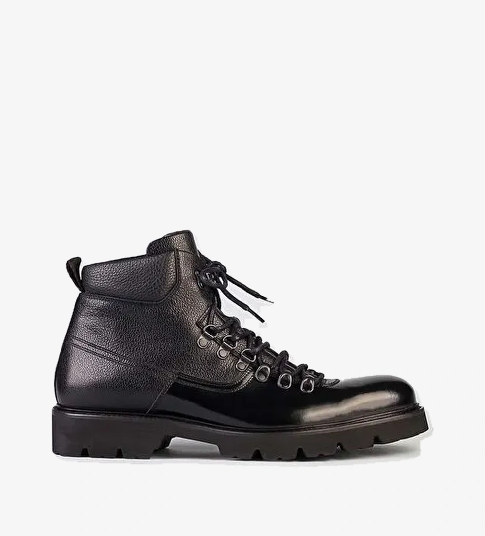 Yüksek Tabanlı Hakiki Deri Siyah Bağcıklı Erkek Günlük Bot - Görsel 1