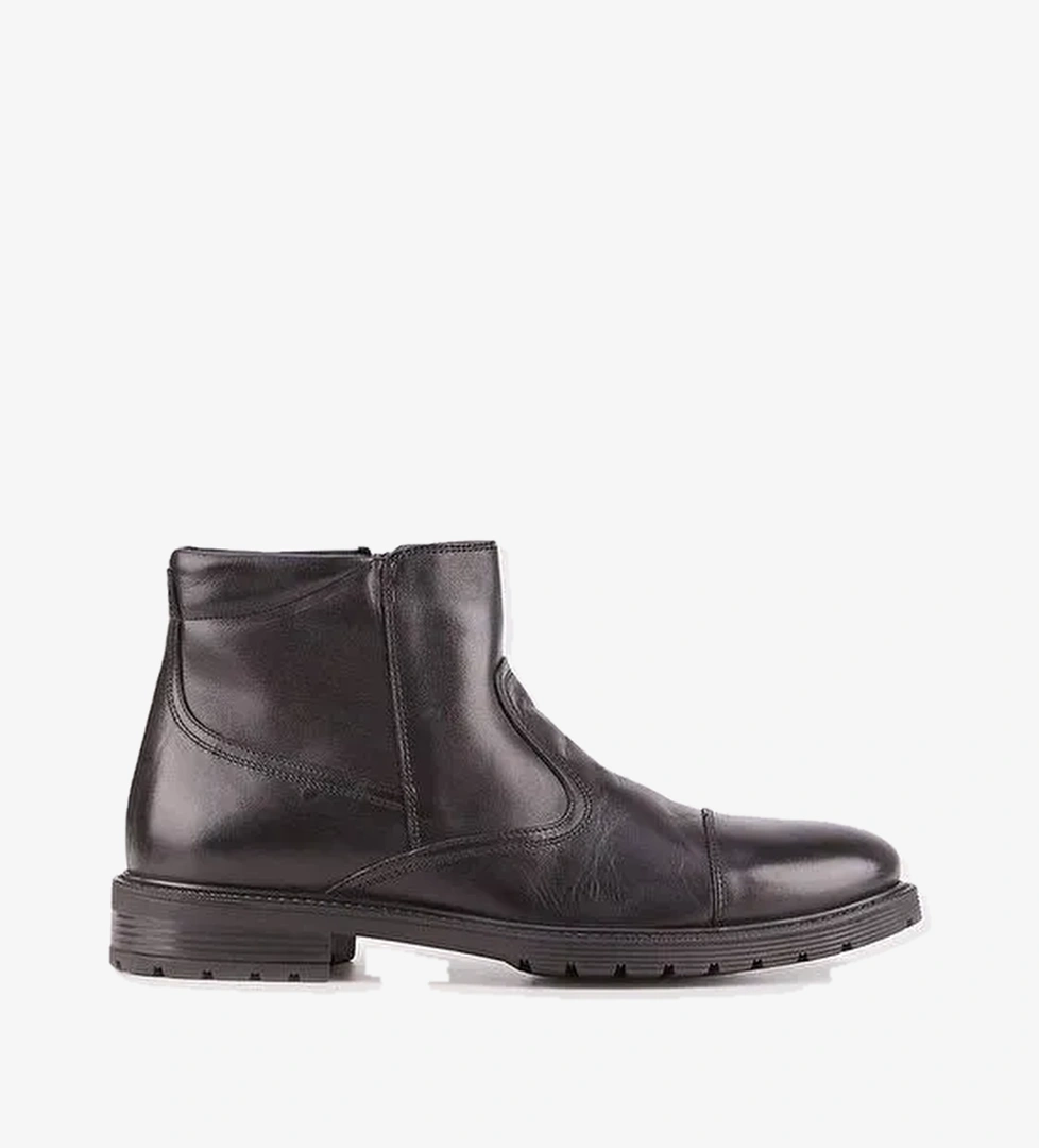 Light Kauçuk Taban Hakiki Deri Siyah Fermuarlı Günlük Erkek Bot - Görsel 1