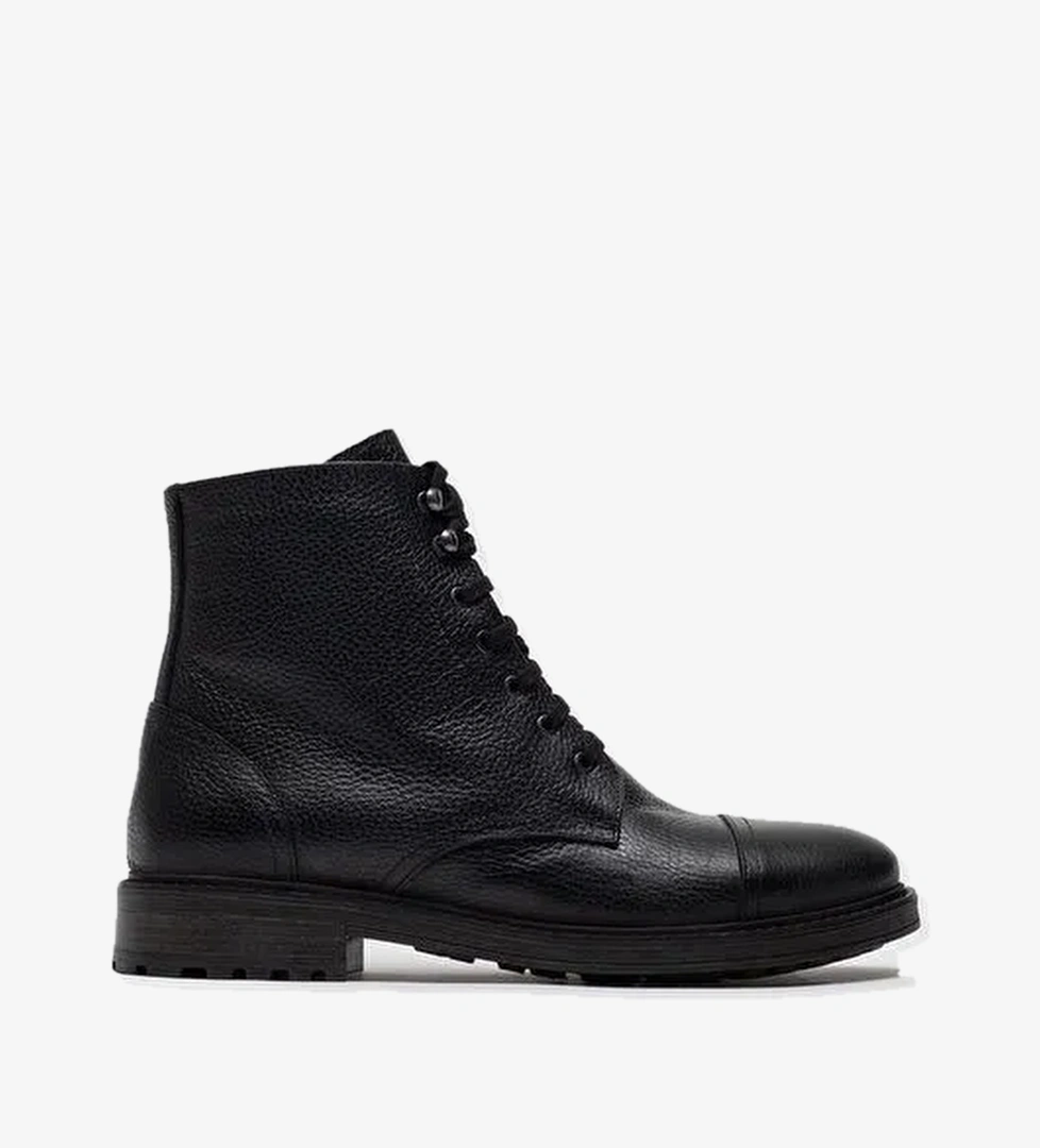 Hakiki Deri Erkek Siyah Bağcıklı Fermuarlı Günlük Bot - Görsel 1
