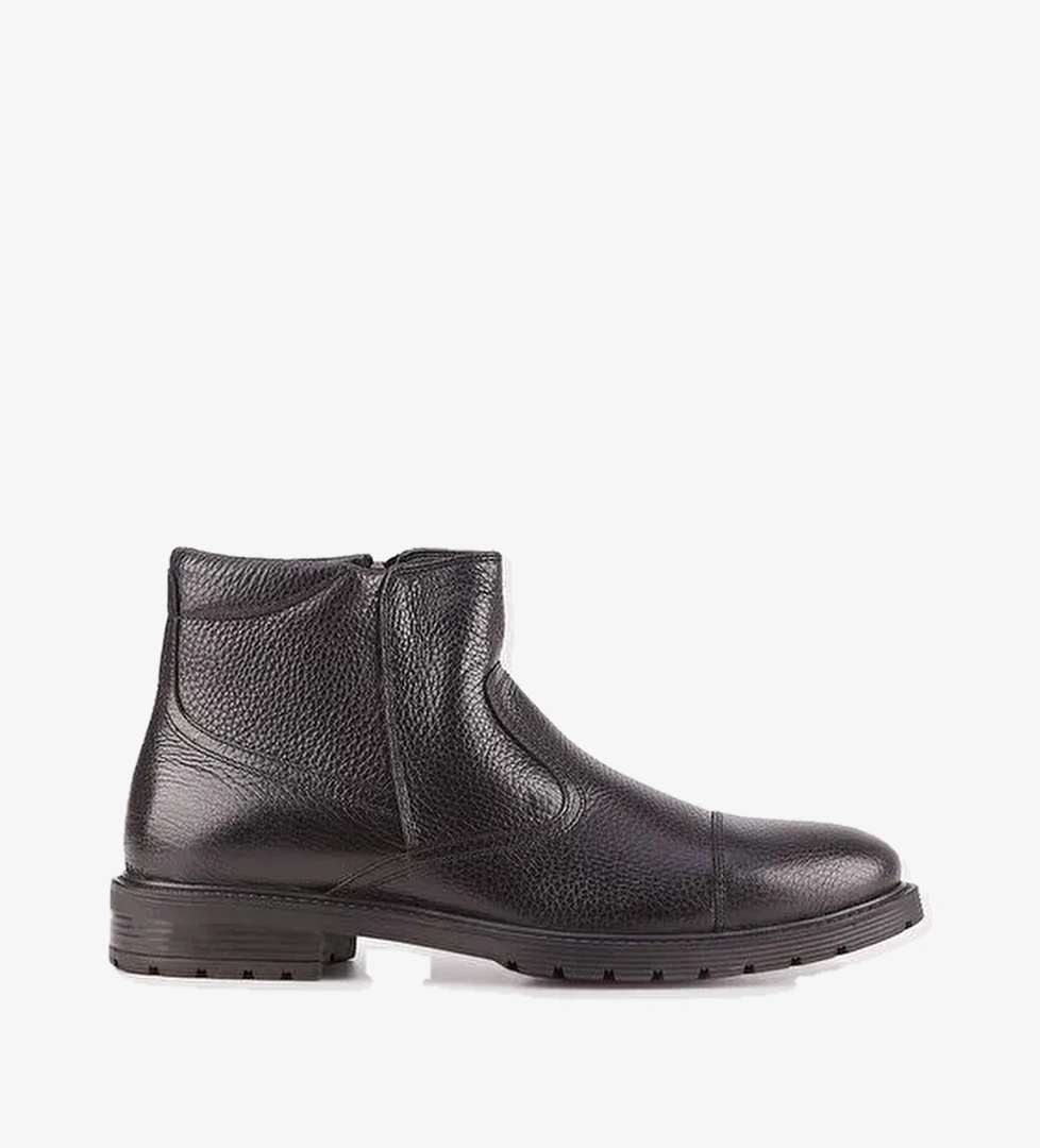 Fermuarlı Hakiki Deri Siyah Erkek Günlük Bot - Görsel 1