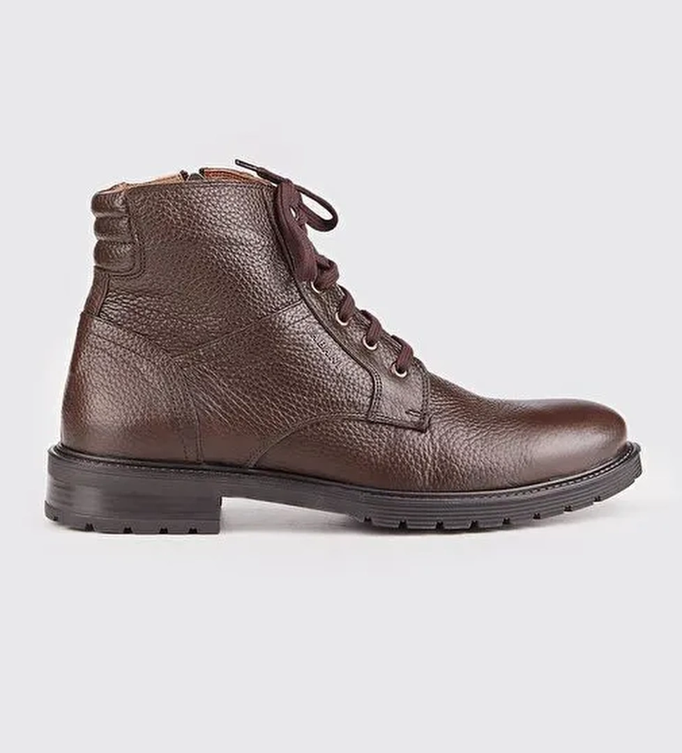 Hakiki Deri Kauçuk Tabanlı Kahverengi Bağcıklı Erkek Günlük Bot - Görsel 1