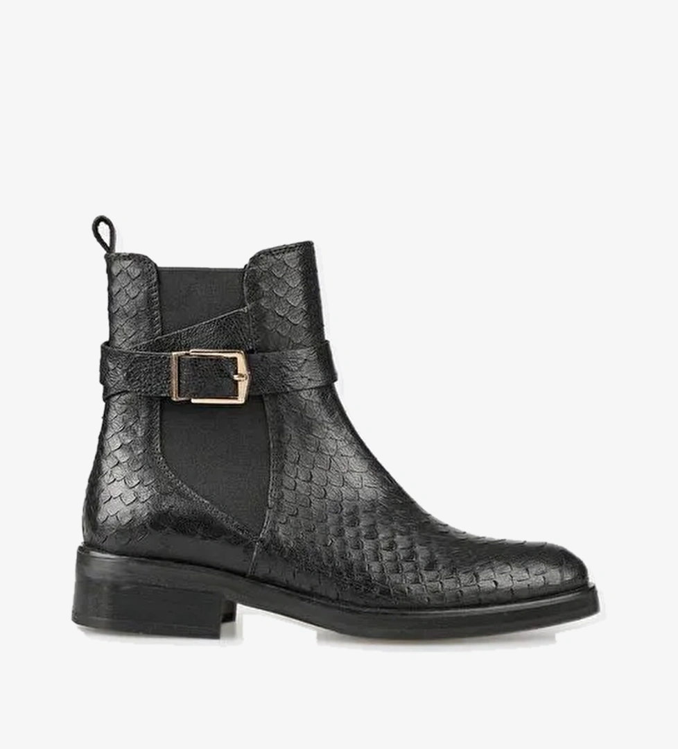 Siyah Deri Kadın Klasik Bot - Görsel 1