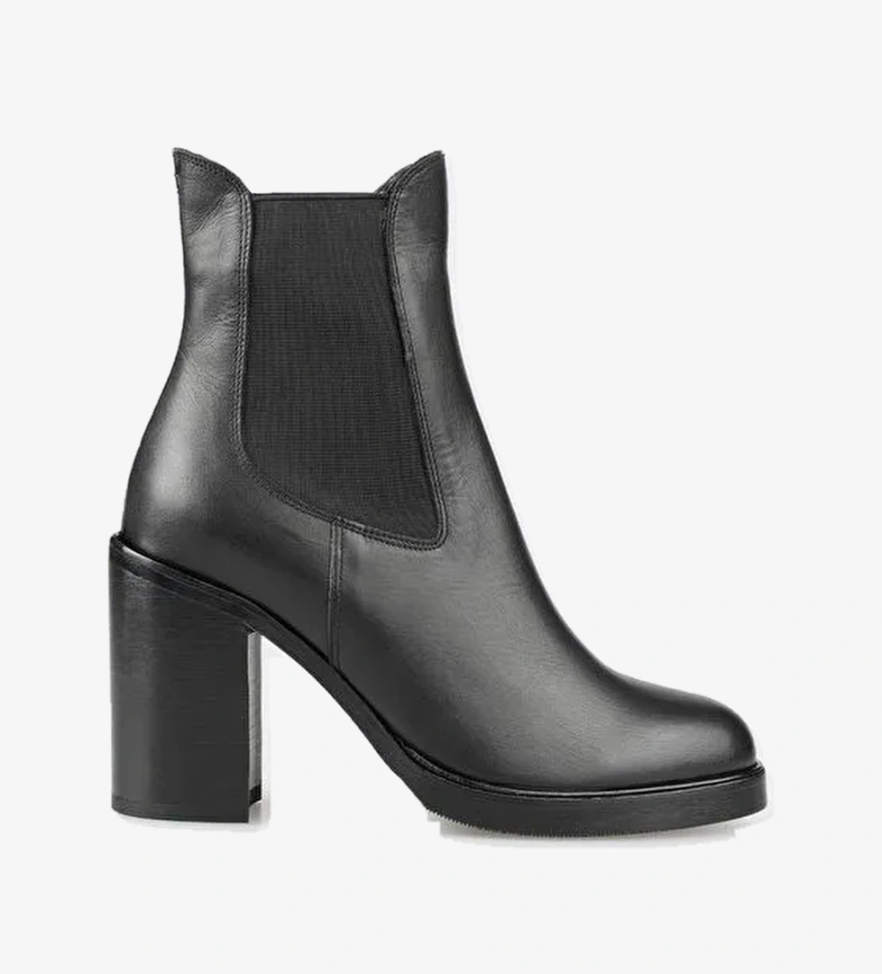 Siyah Deri Kadın Topuklu Bot - Görsel 1