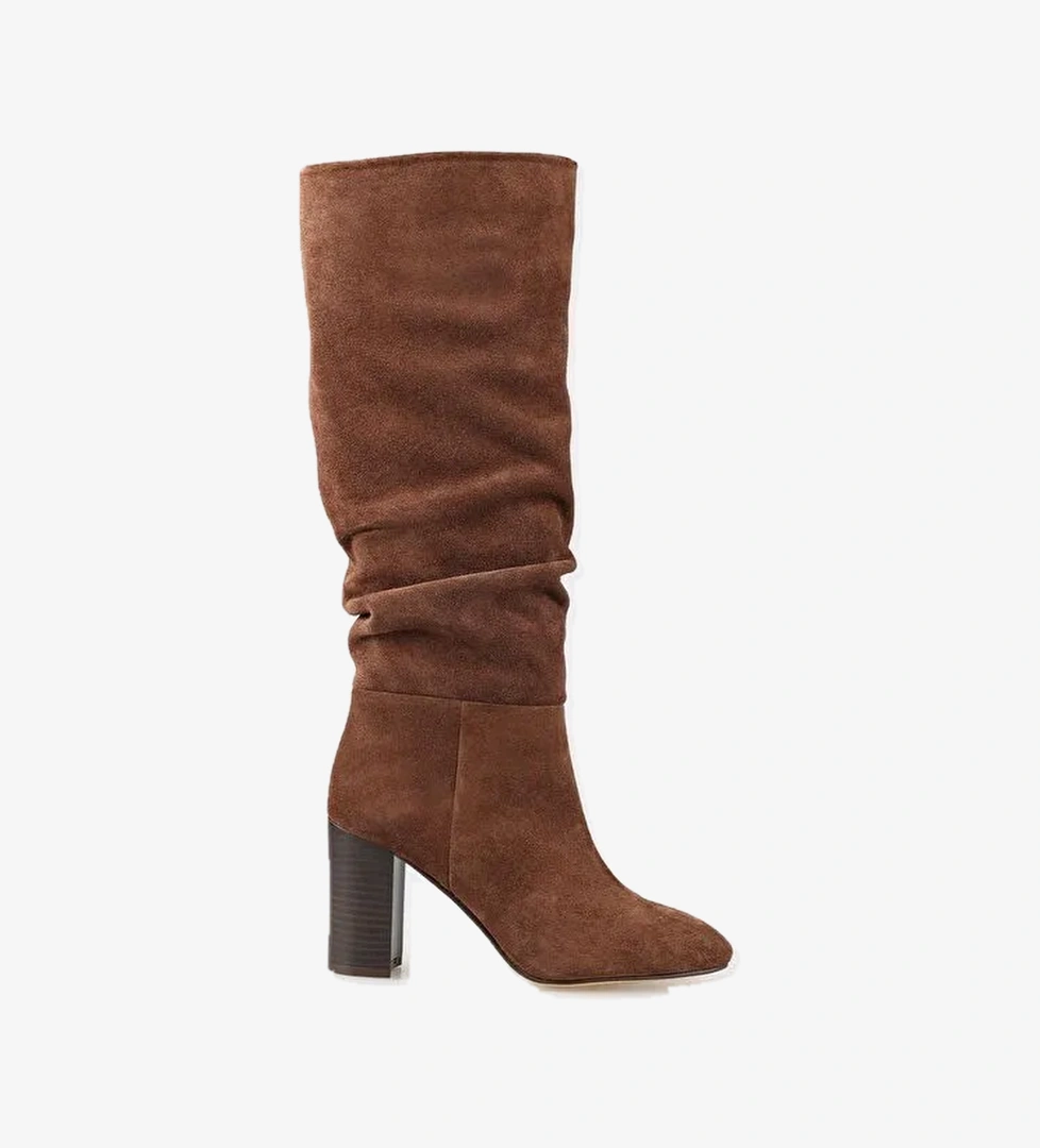 Taba Deri Kadın Topuklu Çizme - Görsel 1