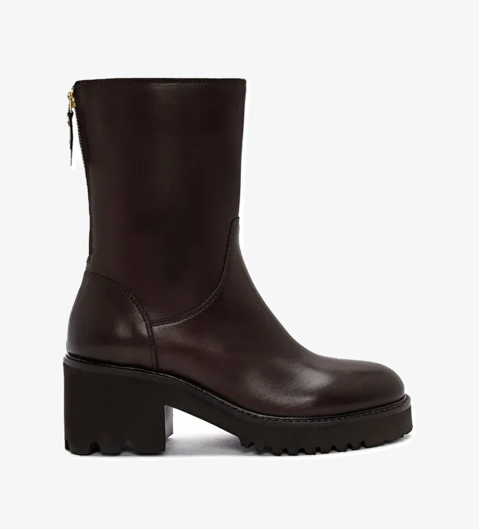 Derimod Derimod Kadın Kahverengi Çift Fermuarlı Kalın Topuklu Deri Bot 24WFD281718 | Boyner Kahverengi - 1. görsel