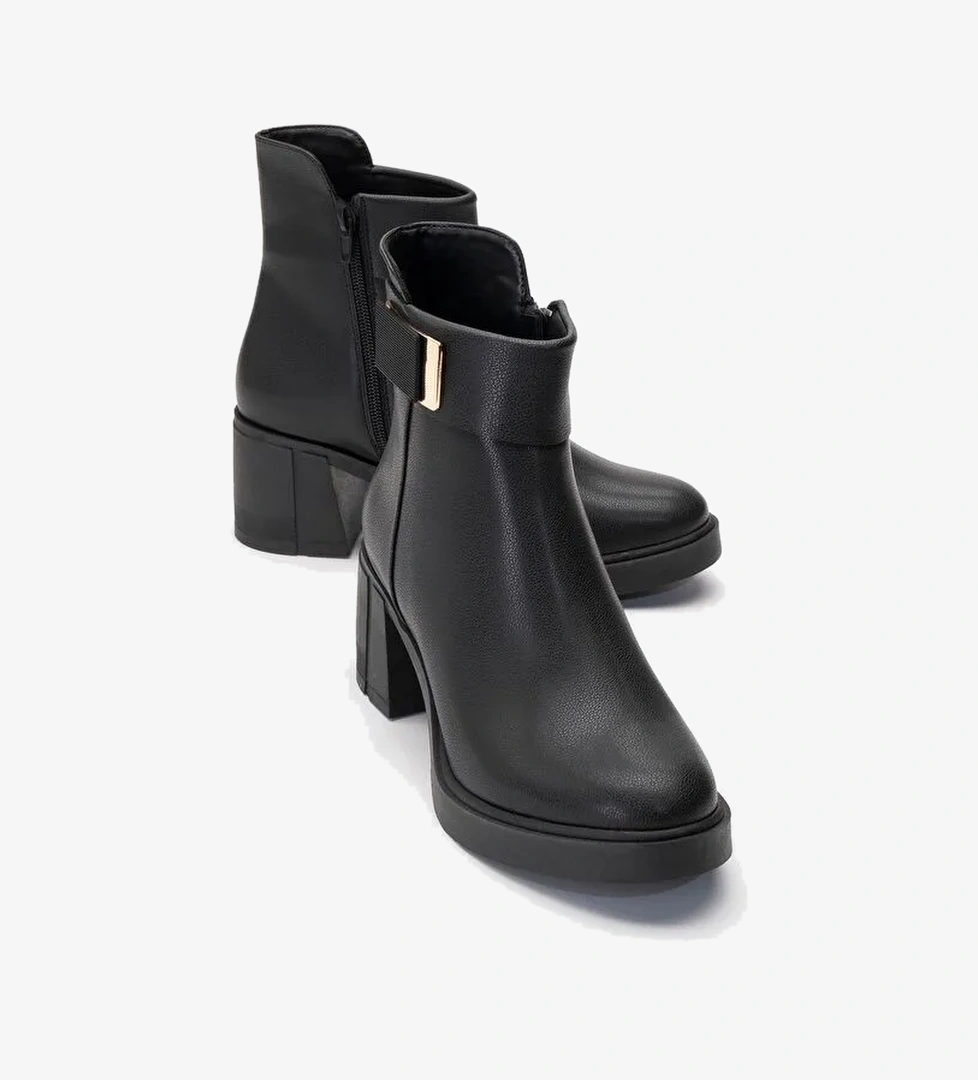 RASHE Siyah Kadın Tokalı Kadın Kalın Topuklu Bot - Görsel 1