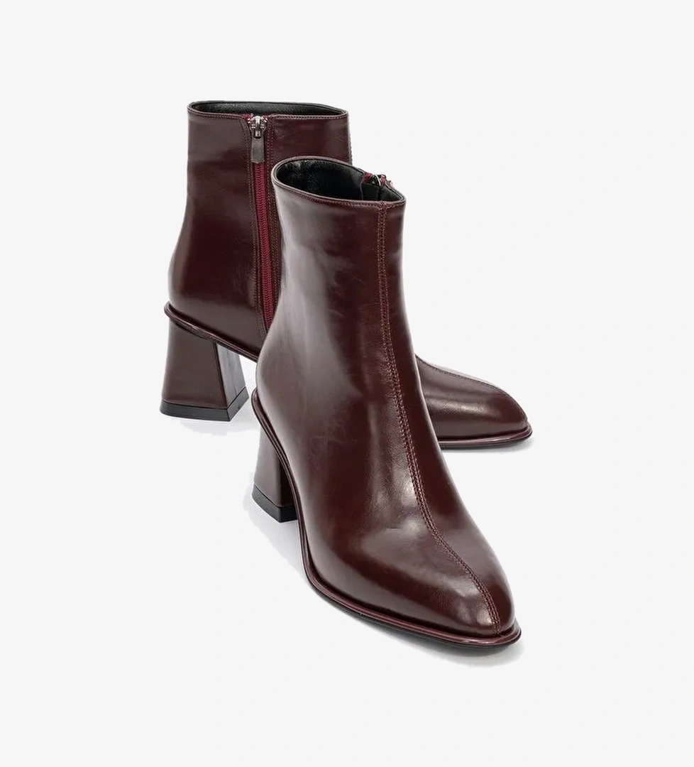 ALBA Bordo Cilt Kadın Kalın Topuklu Bot - Görsel 1