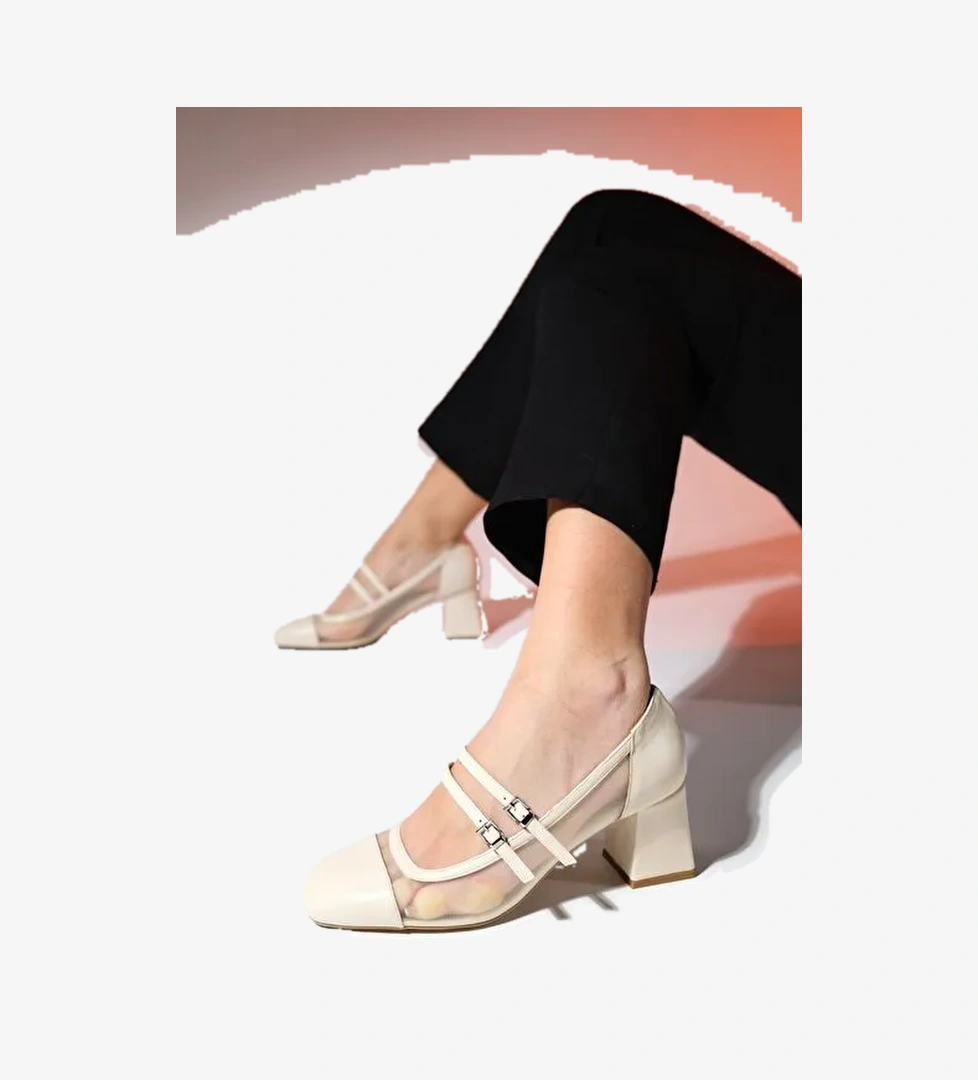 SCOTS Krem Kadın Kalın Topuklu Ayakkabı - Görsel 1