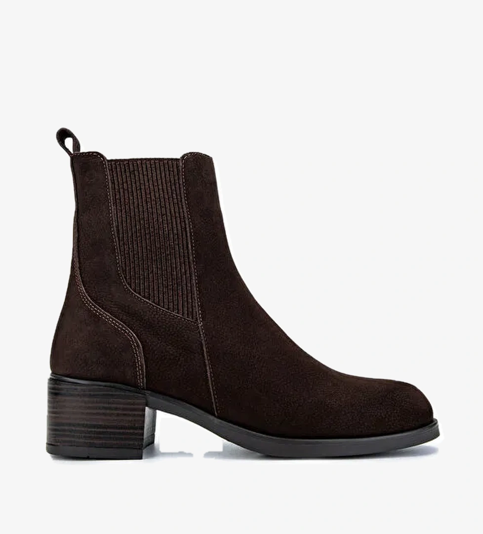 Tamer Tanca Kadın Hakiki Deri Kahverengi Nubuk Topuklu Bot - Görsel 1