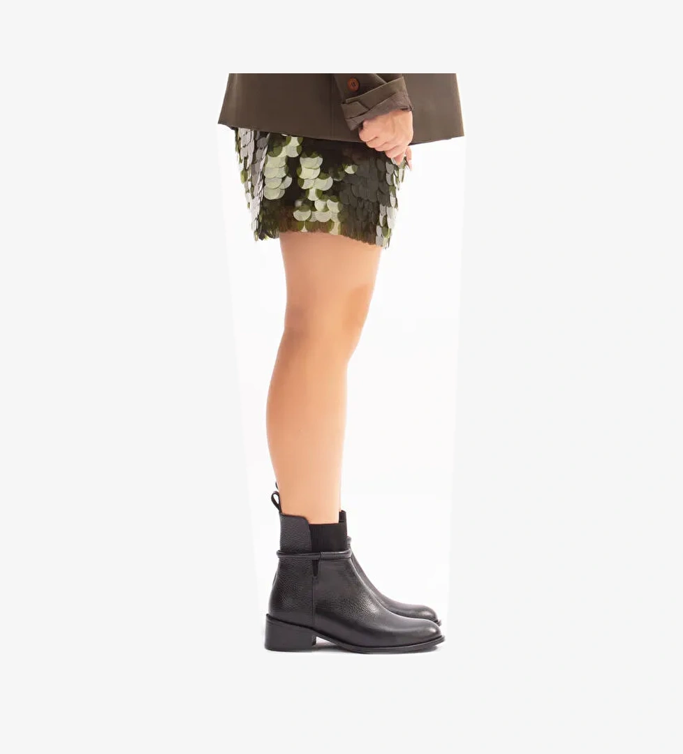 Suela Gerçek Deri Fermuarlı Kadın Bot Siyah - Görsel 1