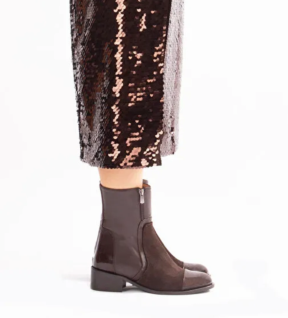 Sahay Gerçek Deri Kadın Bot Kahve Deri Süet Rugan - Görsel 1