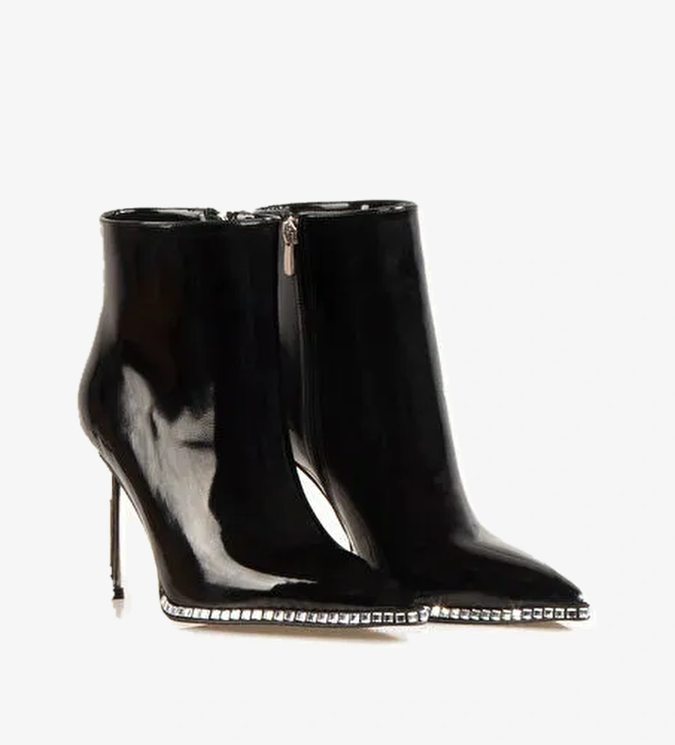 Nemesis Fermuarlı Topuklu Kadın Bot Siyah Rugan - Görsel 1