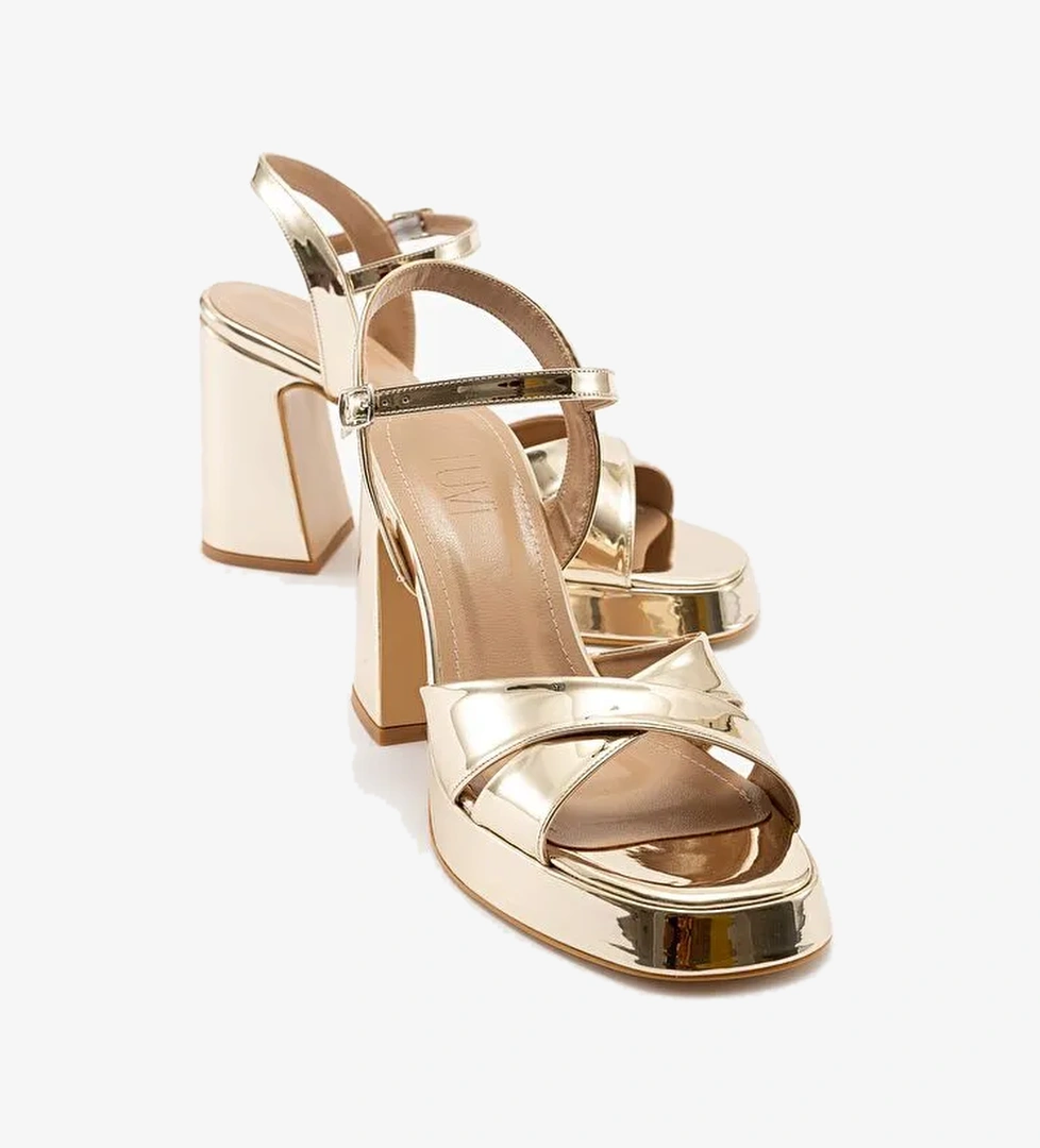 LELLO Altın Kadın Platform Topuklu Ayakkabı - Görsel 1