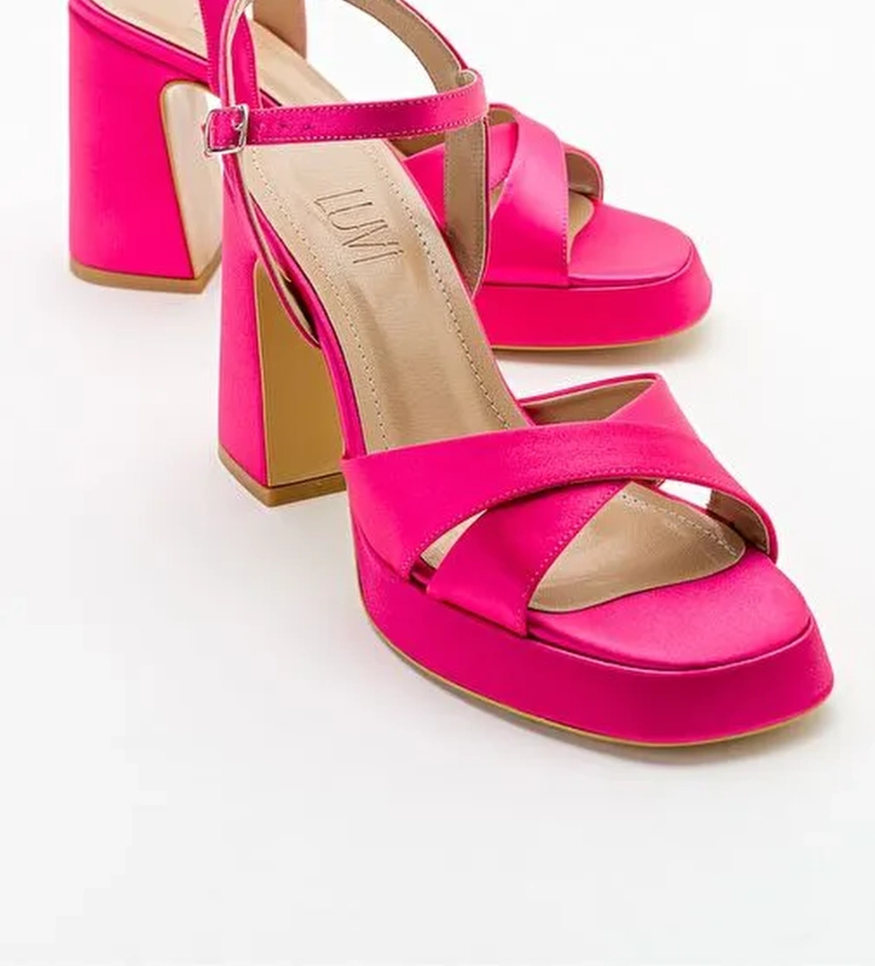 LELLO Fuşya Saten Kadın Platform Topuklu Ayakkabı - Görsel 1