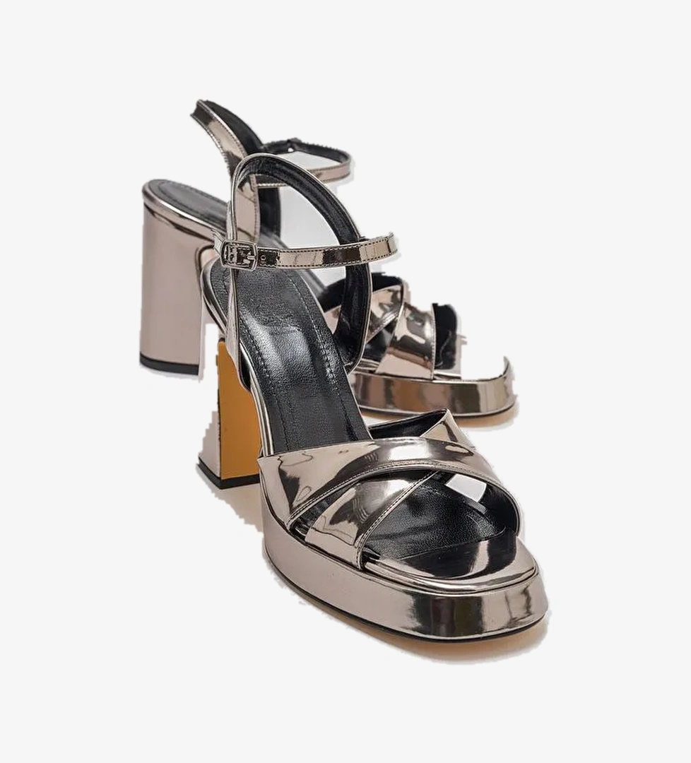 Luvi Shoes Siyah Kadın Saten Platform Topuklu Ayakkabı 168-210 - Görsel 1