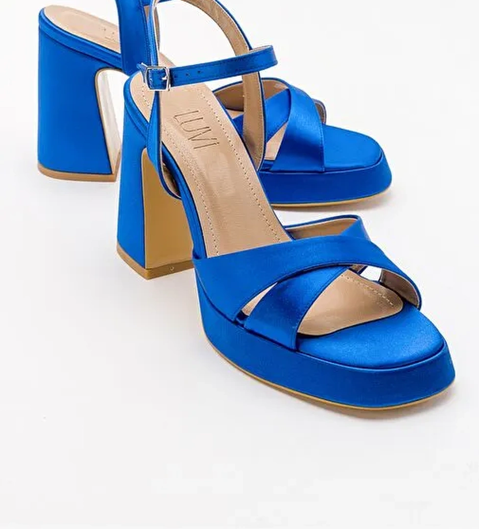 LELLO Sax Mavi Saten Kadın Platform Topuklu Ayakkabı - Görsel 1