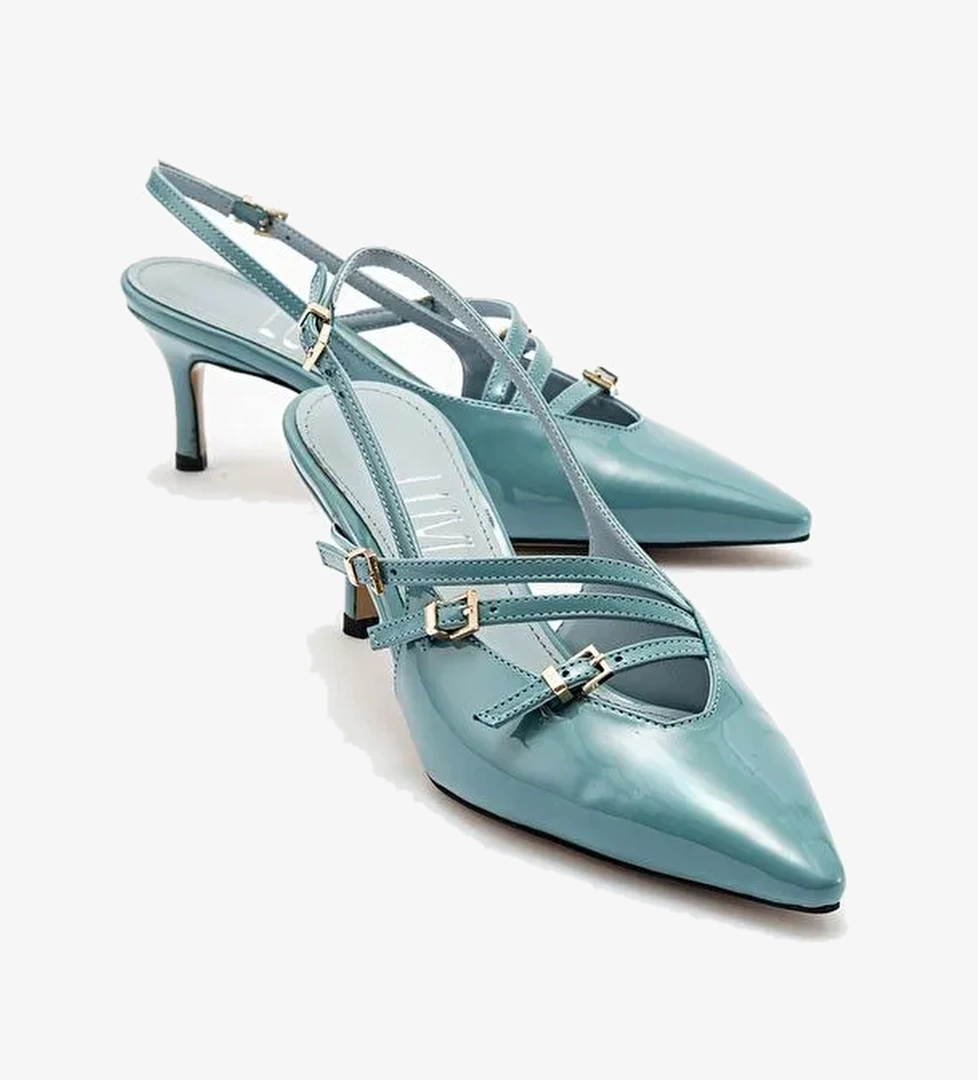 MAGRA Mavi Rugan Sivri Burun Arkası Açık İnce Topuklu Kadın Ayakkabı - Görsel 1