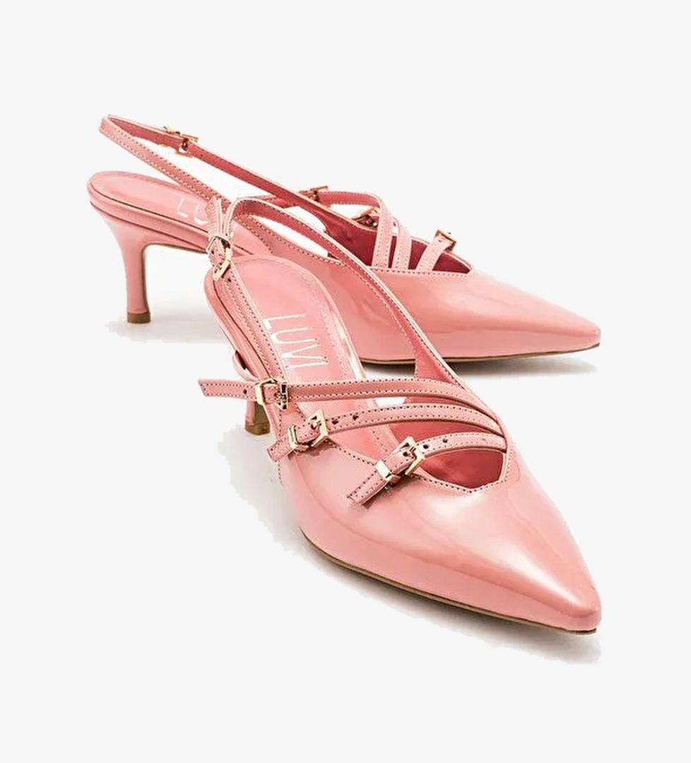 MAGRA Pudra Rugan Sivri Burun Arkası Açık İnce Topuklu Kadın Ayakkabı - Görsel 1