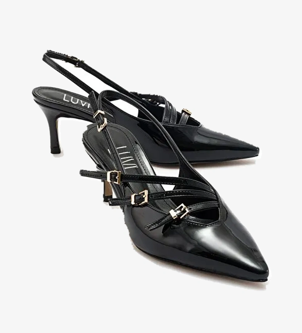 MAGRA Siyah Rugan Sivri Burun Arkası Açık İnce Topuklu Kadın Ayakkabı - Görsel 1