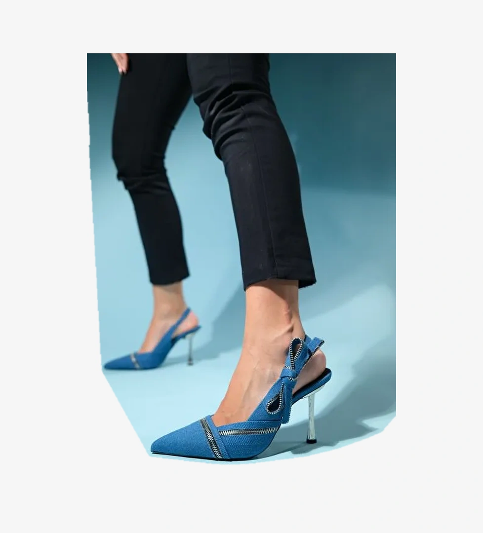 Luvi Shoes Kot Mavi Kadın Topuklu Ayakkabı 225-5549 - Görsel 1