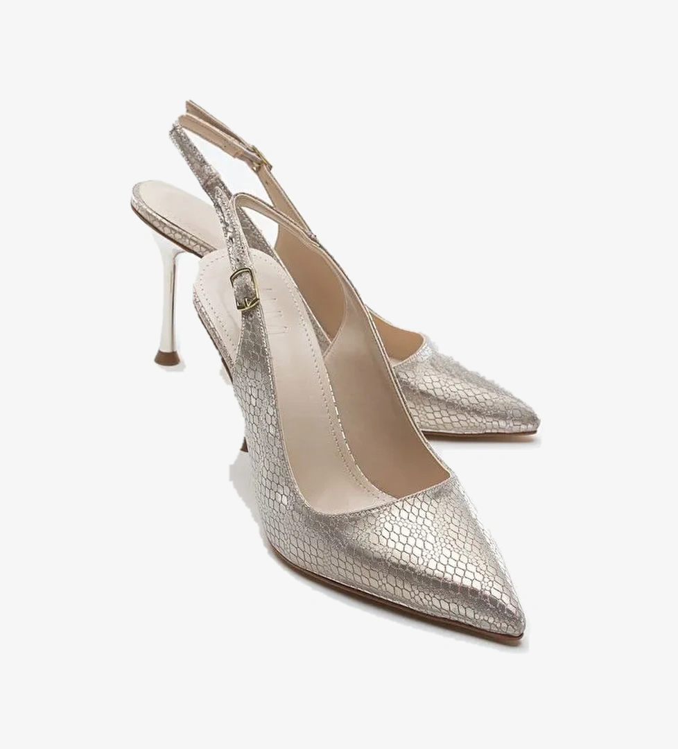 ORFO Altın Desenli Kadın Yüksek Topuklu Ayakkabı - Görsel 1