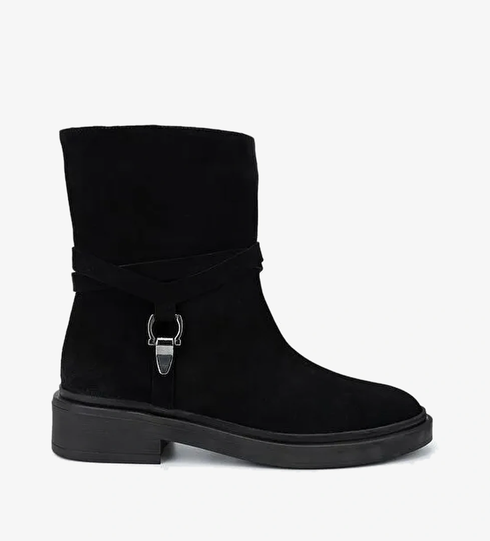 Valmenti Kadın Siyah Süet Düz Bot - Görsel 1