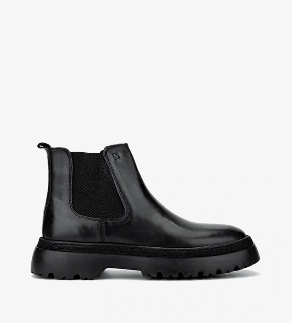 Valmenti Erkek Hakiki Deri Siyah Antik Casual Bot - Görsel 1