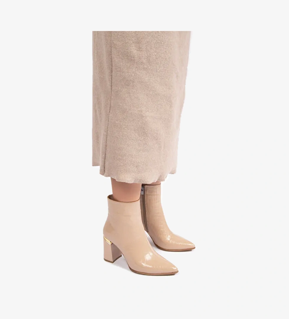 Nemesis Fermuarlı Topuklu Kadın Bot Bej - Görsel 1