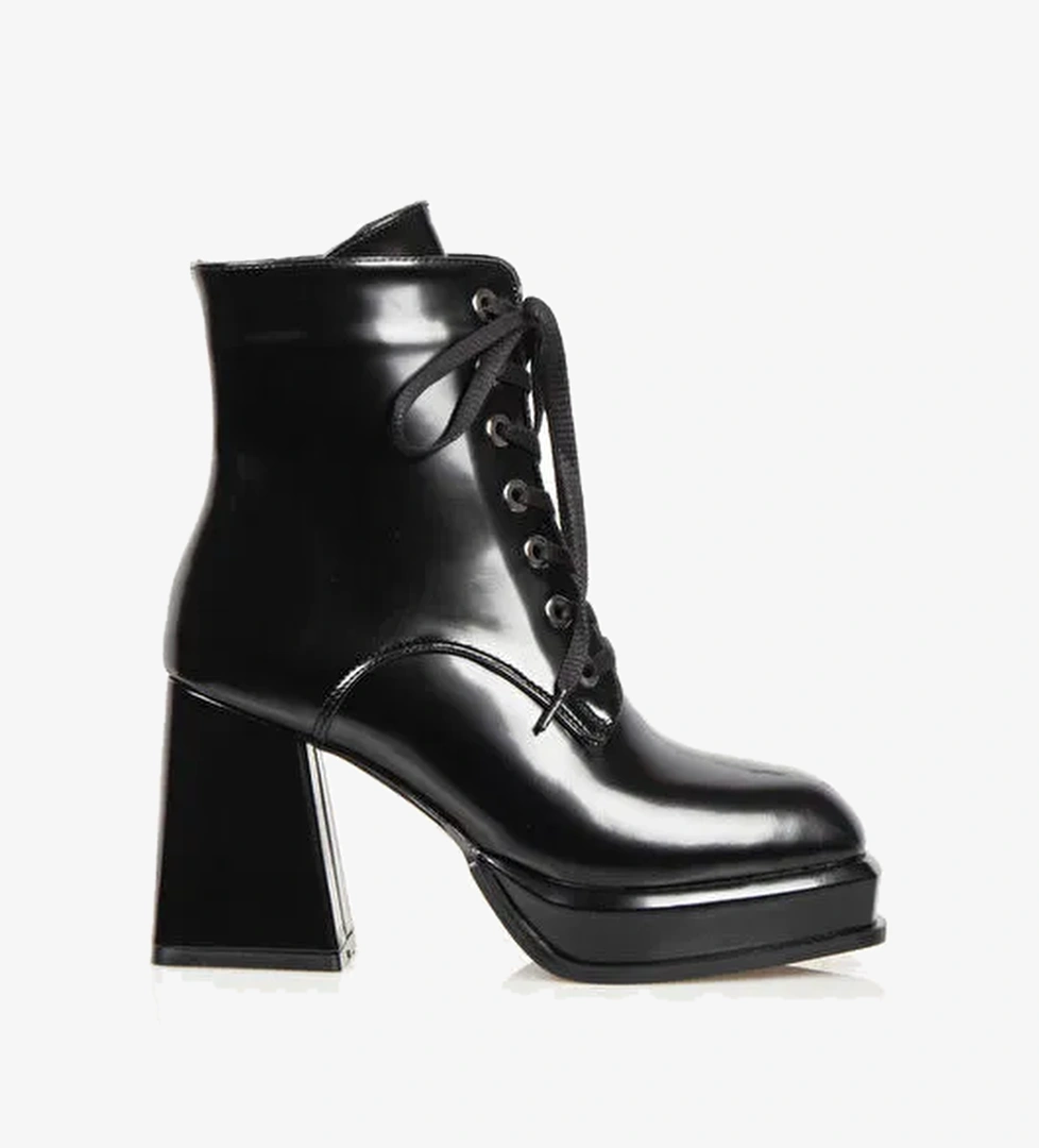 Nemesis Bağcıklı Fermuarlı Platform Topuklu Kadın Bot Siyah - Görsel 1