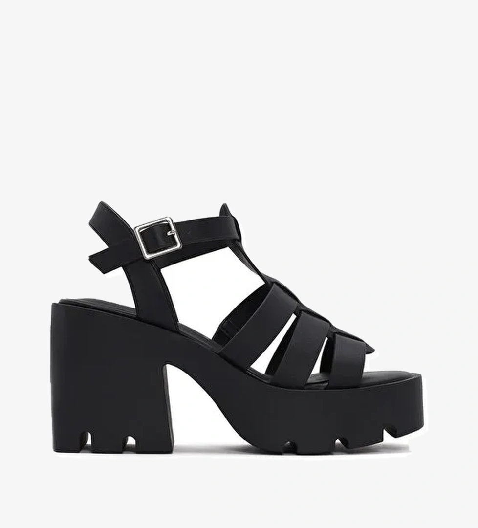 Kadın Siyah Bilekten Bantlı Platform Topuklu Sandalet 24SFE494418 - Görsel 1