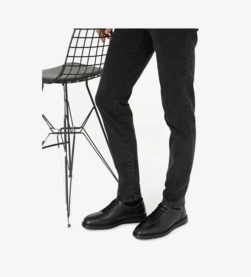 Siyah %100 Deri Casual Ayakkabı - Görsel 1