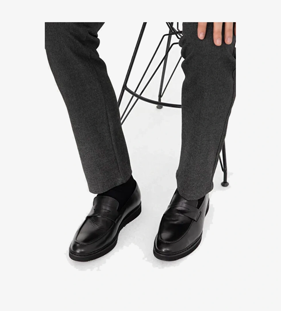 Siyah %100 Deri Casual Ayakkabı - Görsel 1