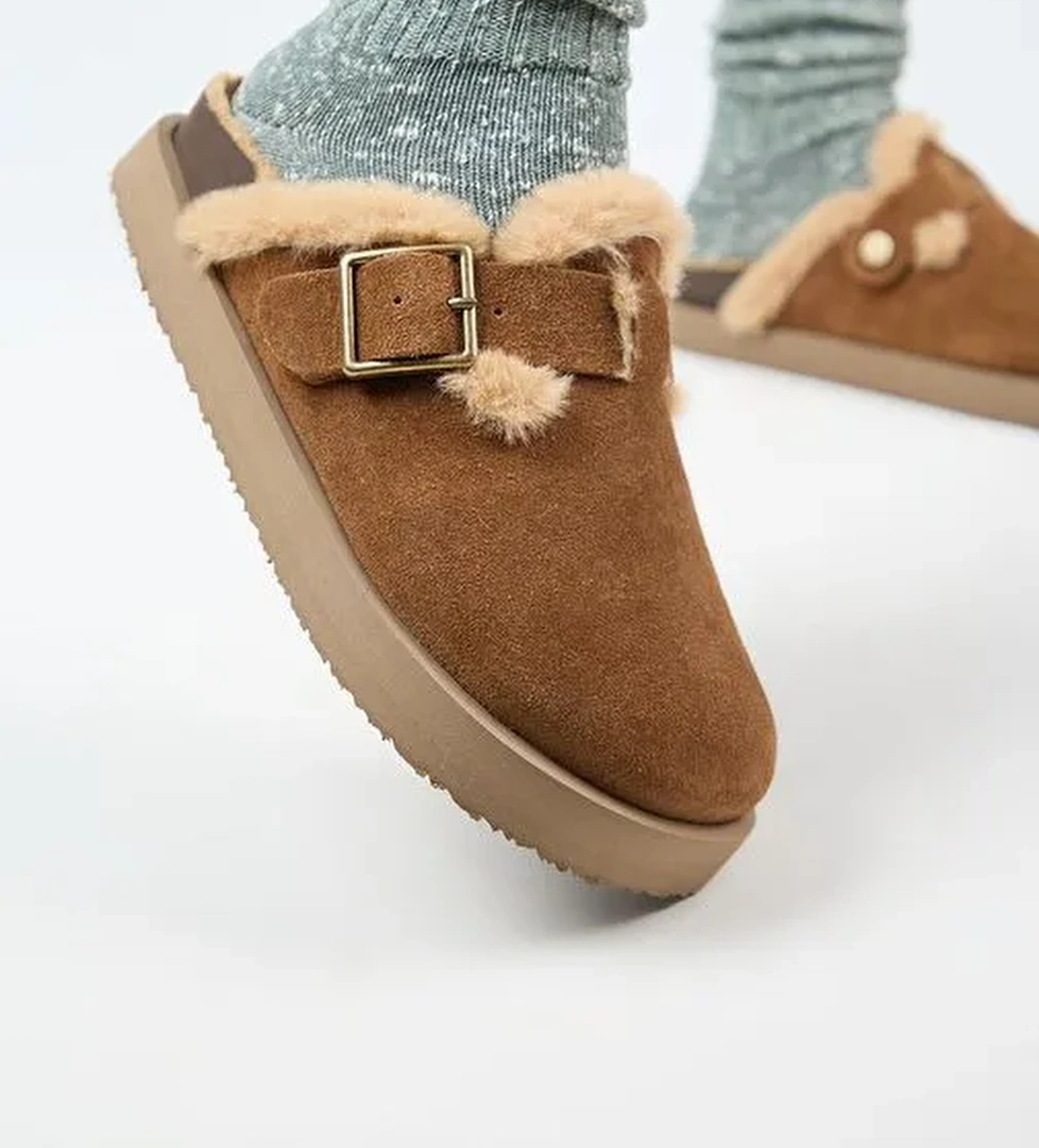 Manijero Taba Kadın Deri - Kürklü Terlik MNJ.161.04 - Görsel 1