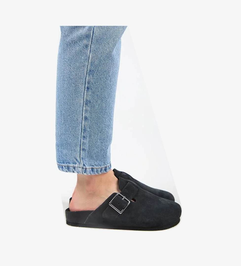 Manijero Antrasit Kadın Deri Terlik MNJ.119.08 - Görsel 1