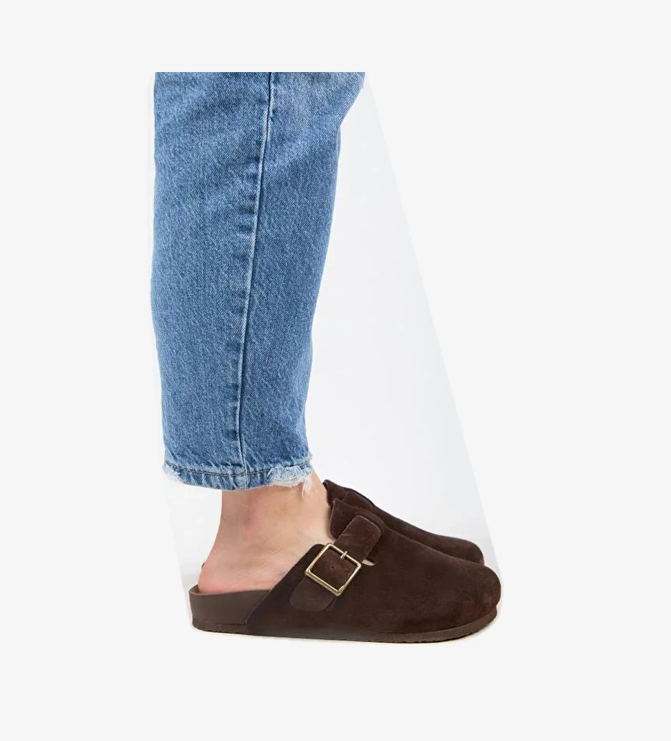 Manijero Koyu Kahve Kadın Deri Terlik MNJ.119.10 - Görsel 1