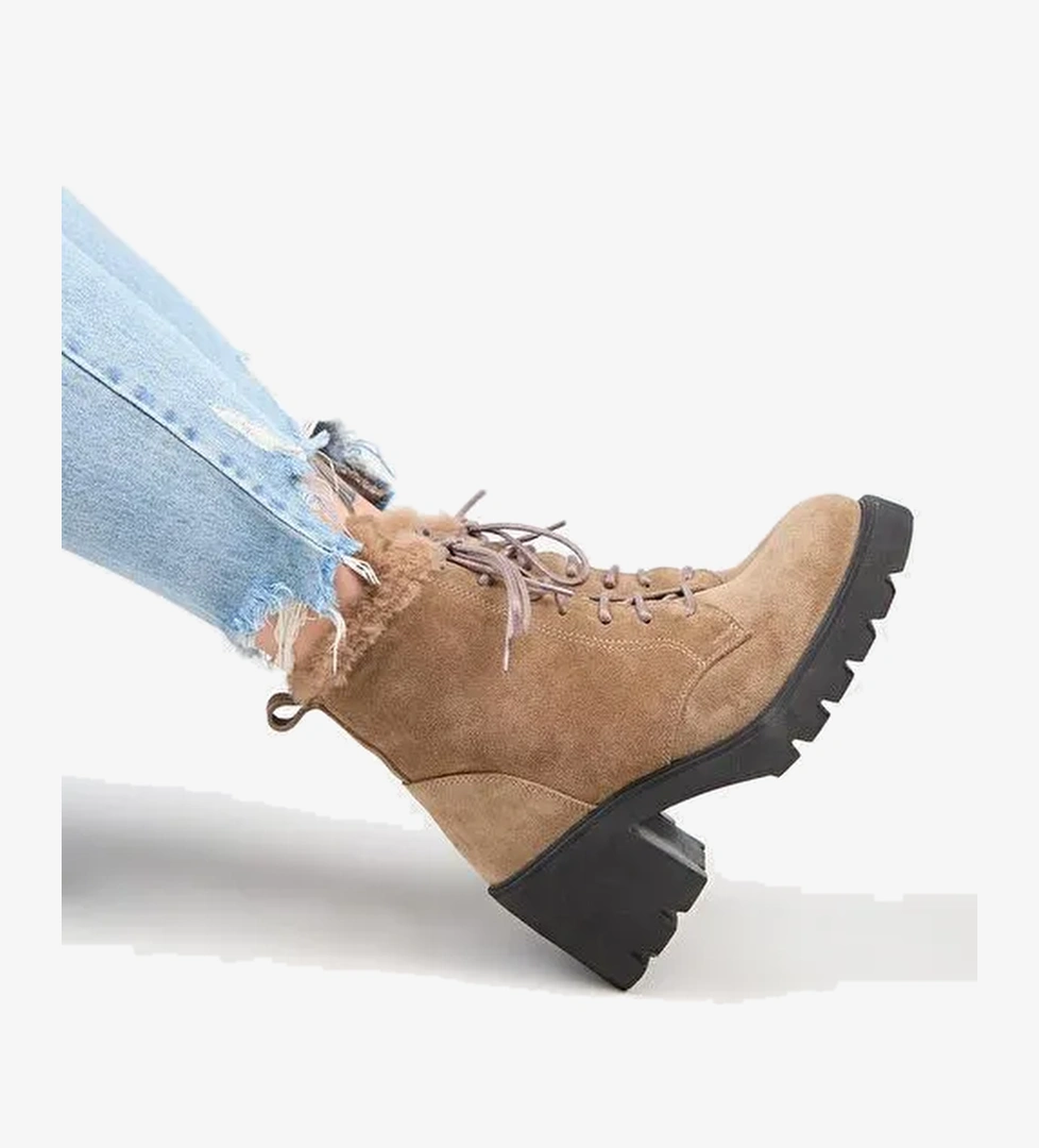 Manijero [Wilma) Kadın Hakiki Deri İçi Kürklü Ve Kürk Şeritli, Topuklu Vizon Bot - Görsel 1