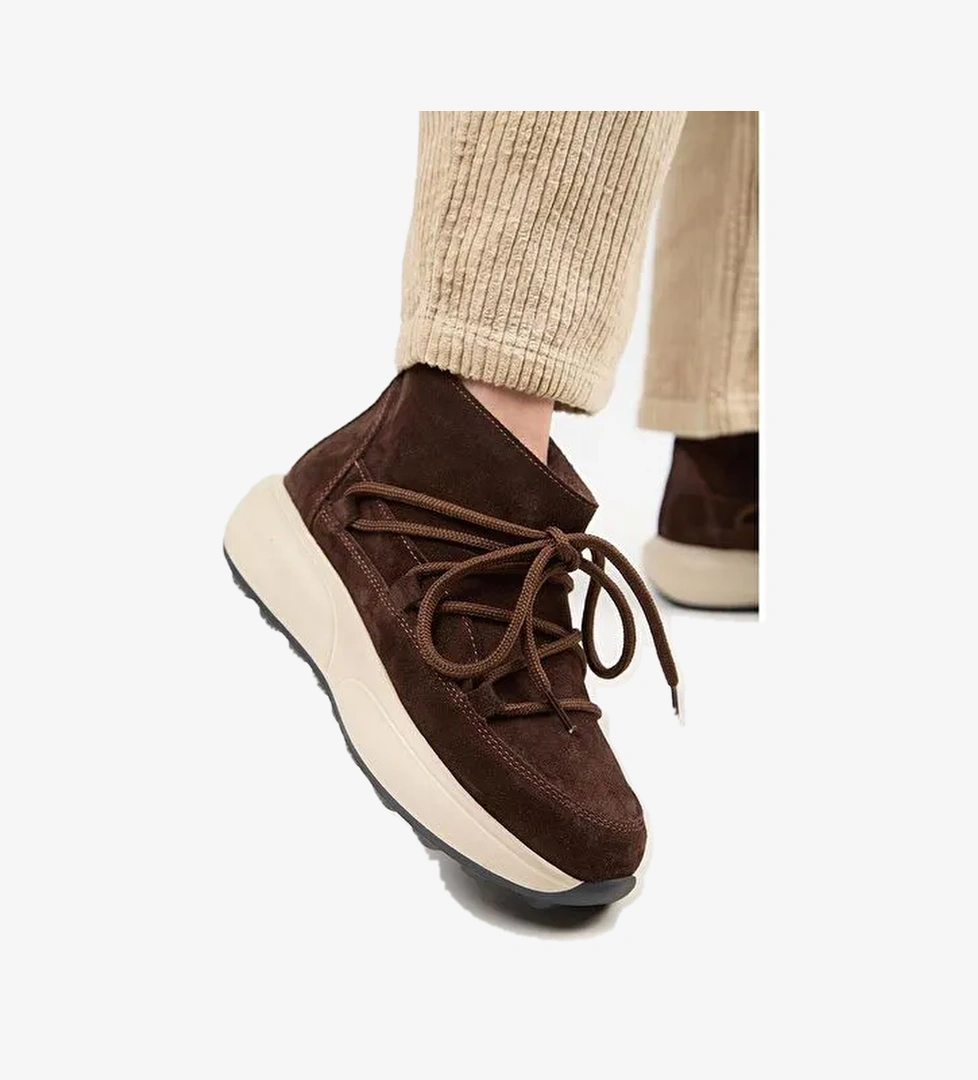 Manijero (Palmira) Kadın Hakiki Deri İçi Kürklü Bağcıklı Mini Kahve Bot - Görsel 1